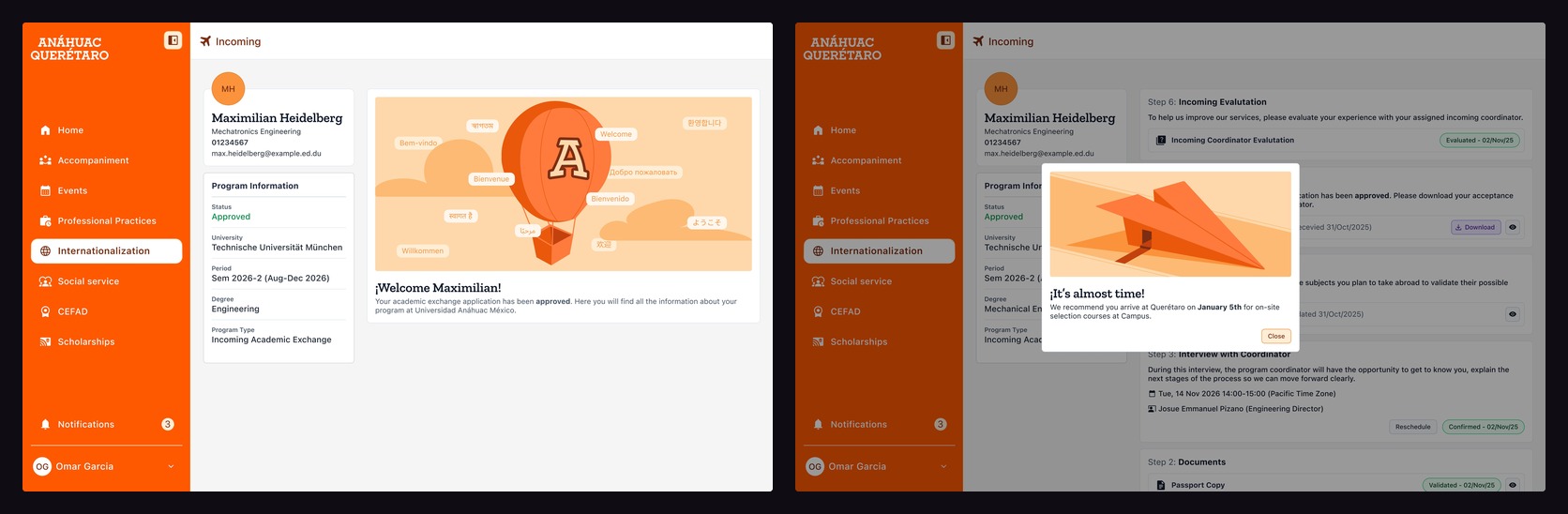 Internationalization Portal — Welcome and Step 6 screens