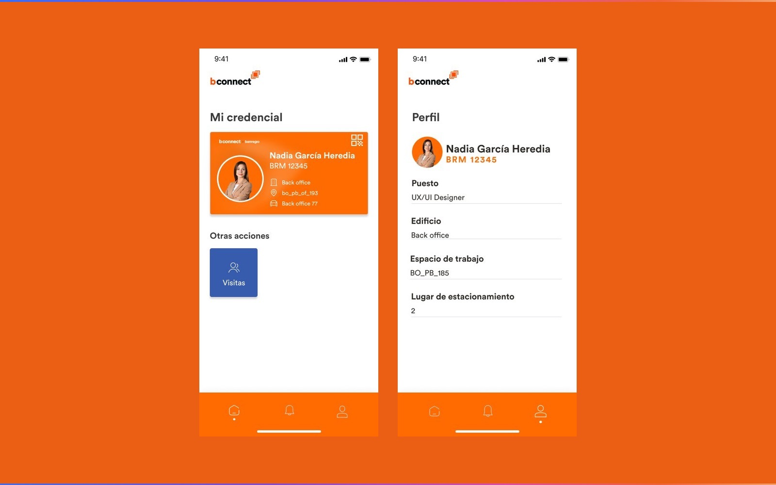 bconnect — Banregio employee app home and profile screens