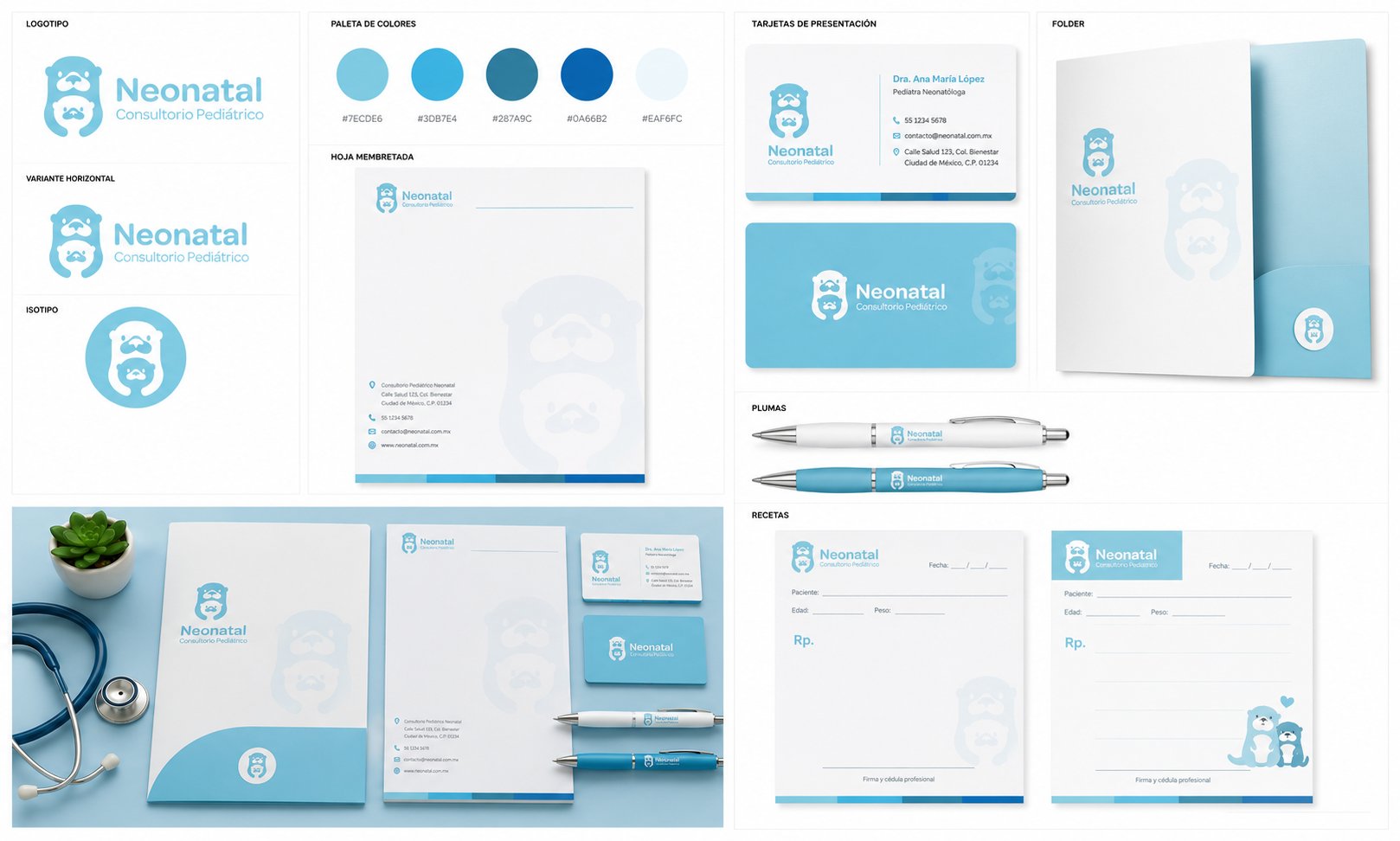 Neonatal Consultorio Pediátrico — Brand identity system, logo, and stationery