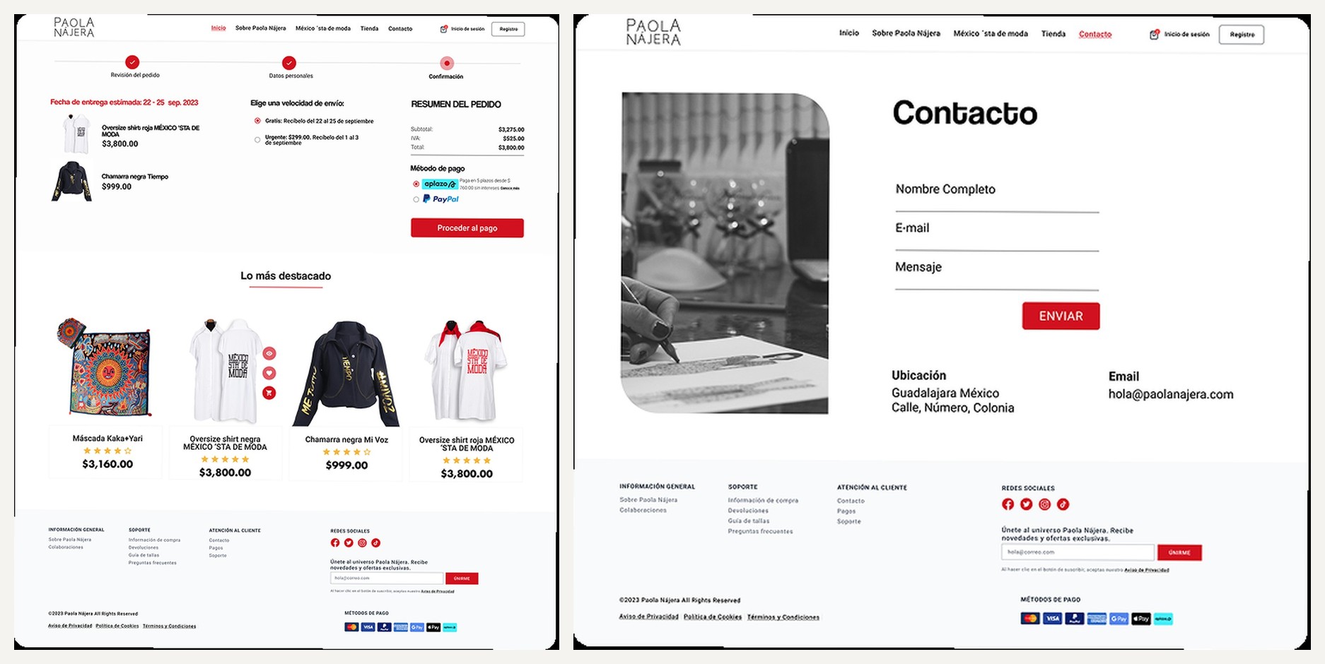 Paola Nájera — checkout flow and contact page