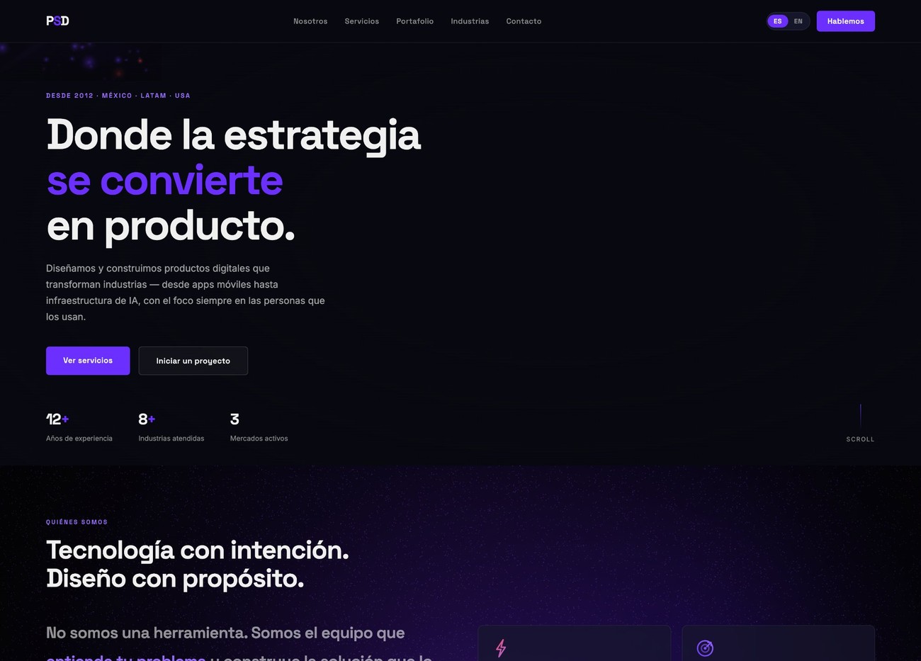 PSD website — hero and about section