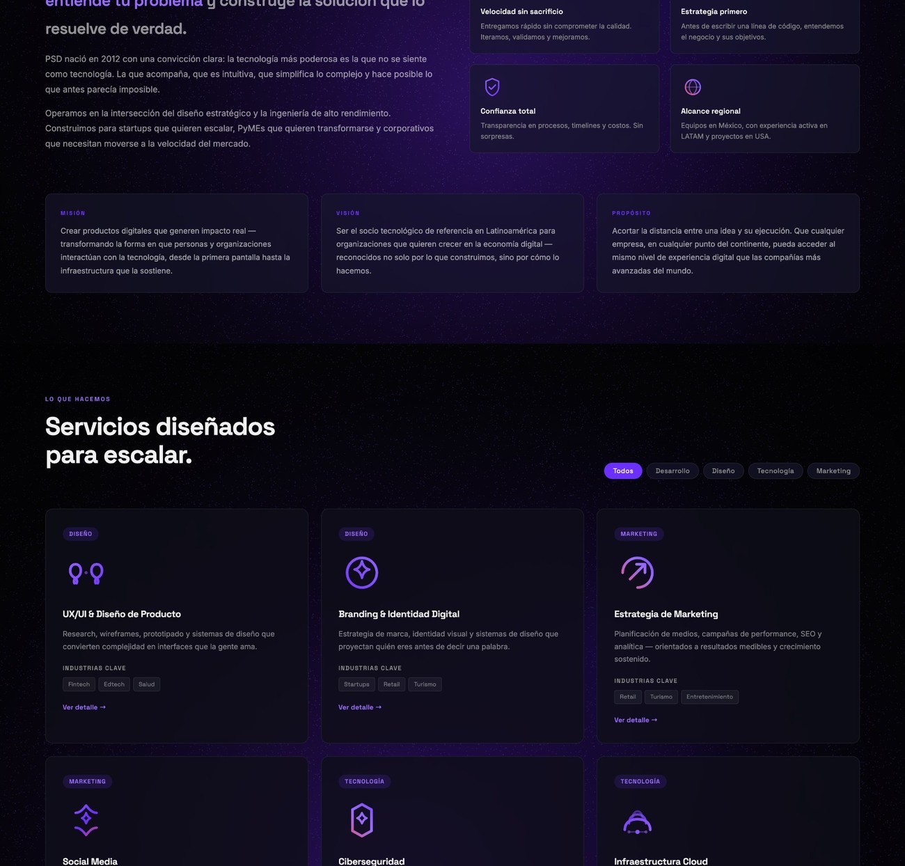 PSD website — services grid