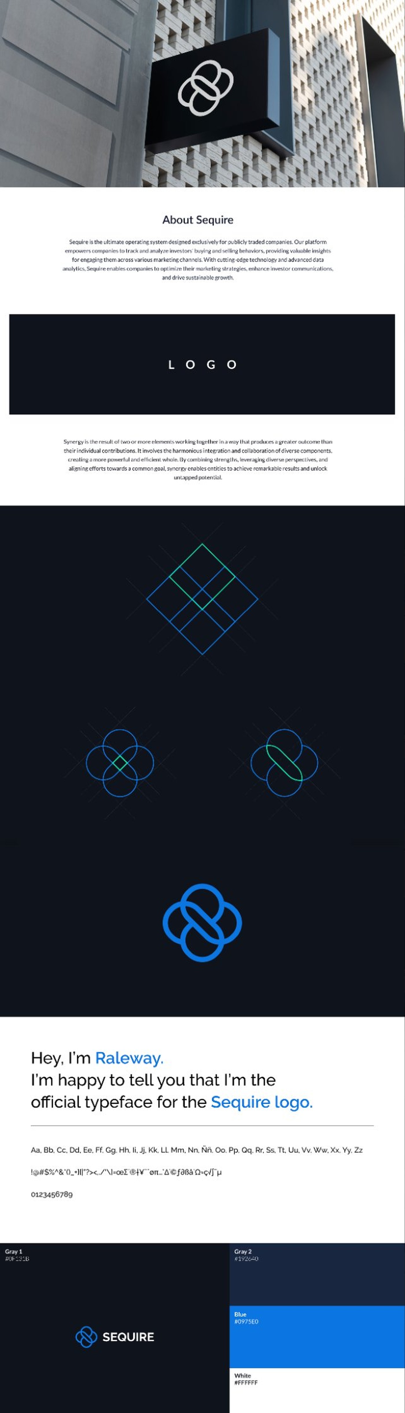 Sequire logo system — construction, typography, and brand colors