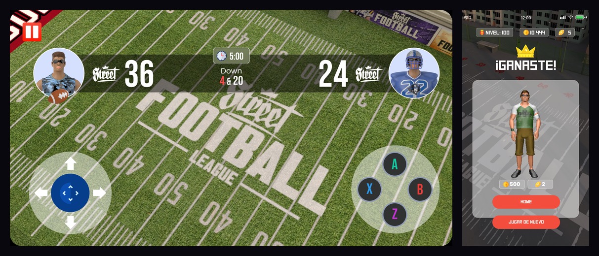Street Football — offensive and defensive play selection screens
