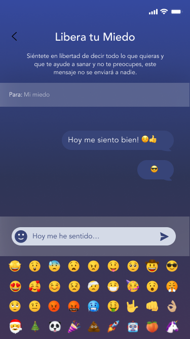 TILA Escríbele — emoji keyboard open