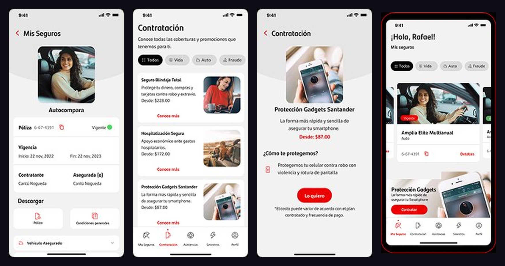 Zurich Santander mobile app screens